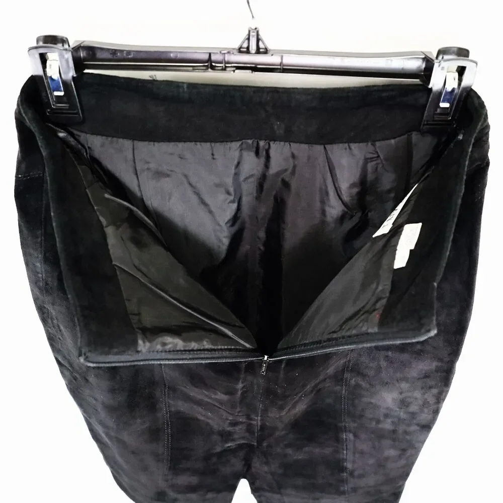 La Nauvelle Renaissance Skirt Womens 6 8 Black Suede Leather Lined Pencil Vtg